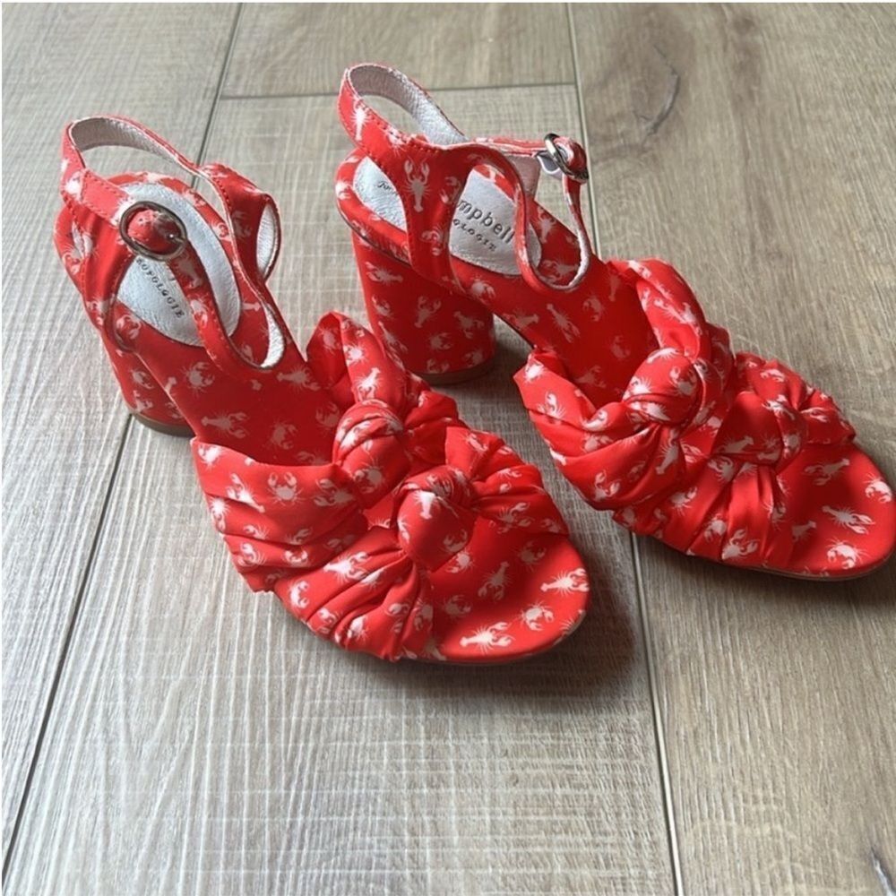 Anthropologie x Jeffrey Campbell RED LOBSTER CRAB Knot Strap Heel Sandal 6.5 👠